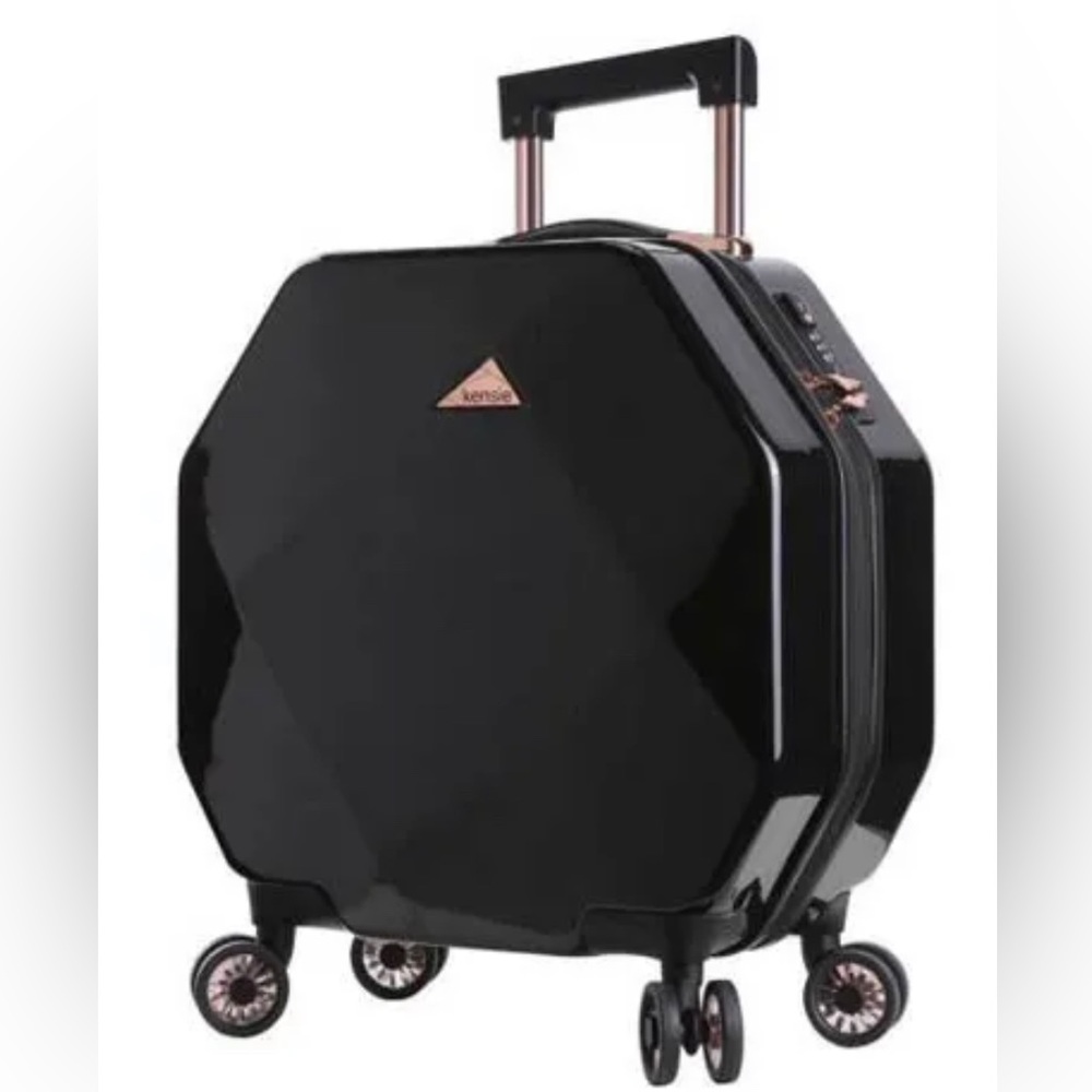 Kensie octagon black luggage carry-on 20"upright spinner with eight wheels new